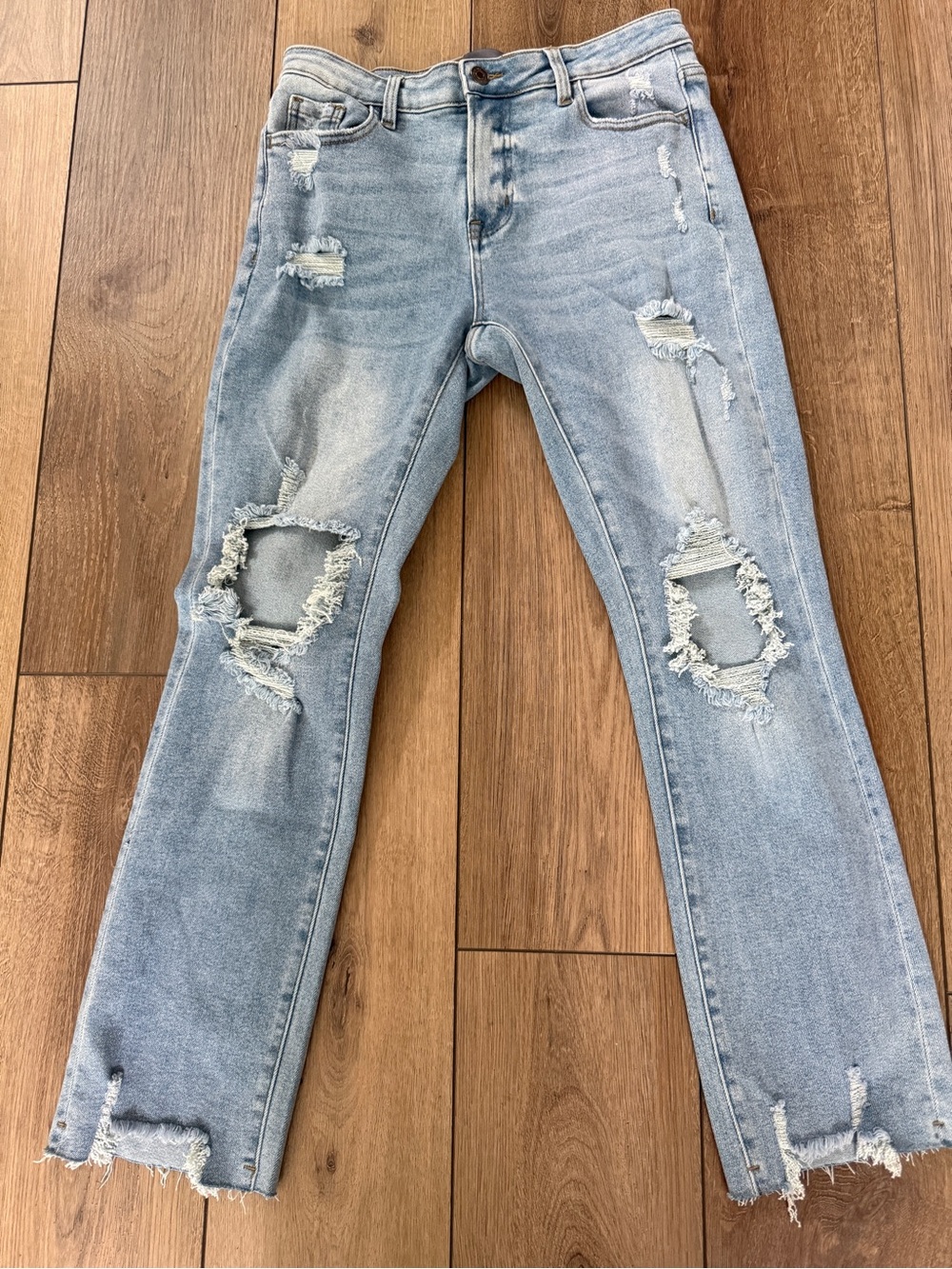 Light Wash Distressed Straight-Leg Jeans - Women